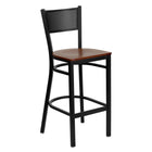 Flash Furniture HERCULES Series Black Grid Back Metal Restaurant Barstool - Cherry Wood Seat-500 lb. Weight Capacity