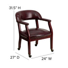 Flash Furniture Oxblood Vinyl Luxurious Conference Chair with Accent Nail Trim & Casters-Upholstered Straight Arms with Brass Nail Accents