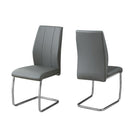 Monarch Specialties 1077 Dining Chair - Grey Leather-Look/Chrome - 2 Pack-Parson