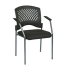 Pro-Line Visitors Chair with Arms and Ventilated Plastic Wrap Around Back, Black-Black Fabric Padded Seat