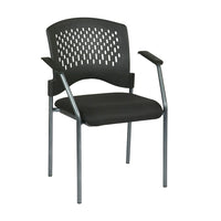 Pro-Line Visitors Chair with Arms and Ventilated Plastic Wrap Around Back, Black-Black Fabric Padded Seat