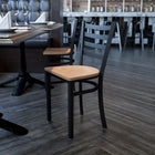 Flash Furniture HERCULES Series Black Ladder Back Metal Restaurant Chair - Natural Wood Seat-Curved Support Bar