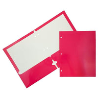 JAM Paper Glossy 2 Pocket 3 Hole Punched Folders, Hot Pink, 50 Pack-Pink Glossy Cardstock Folders
