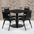 Flash Furniture, 36'' Square Black Laminate Table Set with Round Base and 4 Black Trapezoidal Back Banquet Chairs-Set Includes 4 Banquet Chairs, Square Table Top and Round Base