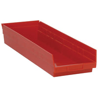 Quantum Storage Systems Shelf Bins, 8-3/8" W x 4" H x 23-5/8" D, Red, 50 Lbs. Capacity - 4 Pack-Capacity: 50 lbs.