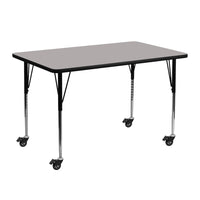Flash Furniture Mobile 24"W x 48"L Rectangular Grey HP Laminate Activity Table - Standard Height Adjustable Legs-Popular Rectangular Activity Table