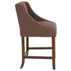 Flash Furniture Carmel 24" High Transitional Walnut Counter Height Stool with Accent Nail Trim in Brown Fabric-Brown Fabric Upholstery