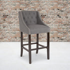 Flash Furniture Carmel Series 30" High Transitional Tufted Walnut Barstool with Accent Nail Trim - Dark Grey Fabric-Footrest