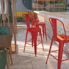 Flash Furniture 30" High Red Metal Indoor-Outdoor Barstool with Back-Black-Antique Gold Powder Coat Finish