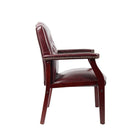 Nicer Furniture Traditional Style Vinyl Button Tufted Guest Chair - Burgundy-Elegant mahogany finish on all wood components.
