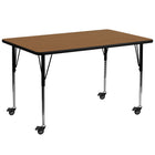 Flash Furniture Mobile 30"W x 72"L Rectangular Oak Thermal Laminate Activity Table - Standard Height Adjustable Legs-Popular Rectangular Activity Table