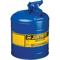 Justrite Type I Safety Cans without Funnel, 5 Gal, 11 3/4" x 16 7/8", Blue-Compliant Type I Safety Cans are designed with a single spout for filling and pouring of all types of flammable liquids