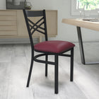 Flash Furniture HERCULES Series Black "X" Back Metal Restaurant Chair - Burgundy Vinyl Seat-Welded Joint Assembly