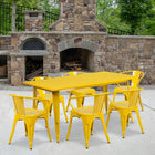 Flash Furniture 31.5'' x 63'' Rectangular Yellow Metal Indoor-Outdoor Table Set with 6 Arm Chairs (ET-CT005-6-70-YL-GG)-Galvanized Steel, Metal, Rubber