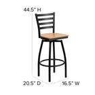 Flash Furniture HERCULES Series Black Ladder Back Swivel Metal Barstool - Natural Wood Seat-Footrest