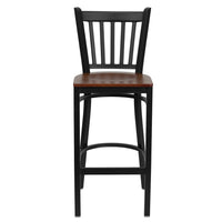 Flash Furniture HERCULES Series Black Vertical Back Metal Restaurant Barstool - Cherry Wood Seat - 2 Pack-Set of 2 Metal Dining Bar Stools