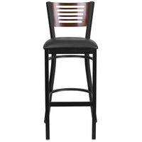 Flash Furniture HERCULES Series Black Slat Back Metal Restaurant Barstool - Walnut Wood Back, Black Vinyl Seat-Metal Barstool