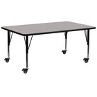 Flash Furniture Mobile 30"W x 72"L Rectangular Grey HP Laminate Activity Table - Height Adjustable Short Legs-Popular Rectangular Activity Table