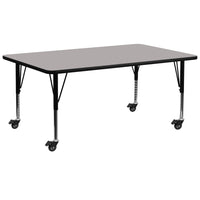 Flash Furniture Mobile 30"W x 72"L Rectangular Grey HP Laminate Activity Table - Height Adjustable Short Legs-Popular Rectangular Activity Table
