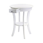 Winsome Sasha Round Accent Table, White-Round wood accent table with Drawer and shelf