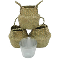 Cathay Importers Seagrass Basket with PVC Hard Liner, Natural, 3 Pack (EC-08-1942)-6.5"H x 6.5"Dia; Total Height 8"