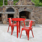 24'' Round Red Metal Indoor-Outdoor Table Set with 2 Arm Chairs (CH-51080TH-2-18ARM-RED-GG)-24"W x 24"D x 29"H