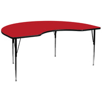 Flash Furniture 48''W x 96''L Kidney Shaped Activity Table with 1.25'' High Pressure Top and Standard Adjustable Legs, Red-Red Laminate