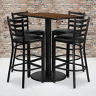 Flash Furniture 24''W x 42''L Rectangle Walnut Laminate Rd Base Table Set with 4 Ladder Back Metal Bar Stools, Black Vinyl Seat-Set Includes 4 Bar Stools, Rectangle Table Top and Round Base