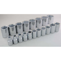 Gray Tools 19 Piece 1/2" Drive 6 Point SAE, Standard Chrome Socket Set, 3/8"-1-1/2"-Contains Sizes: 3/8", 7/16", 1/2", 9/16", 5/8", 11/16", 3/4", 13/16", 7/8", 15/16", 1, 1 1/16", 1 1/8", 1 3/16", 1 1/4", 1 5/16", 1 3/8", 1 7/16", 1 1/2".