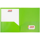 JAM Paper Plastic 2 Pocket School POP Folders, Lime Green, 96 Pack-2 pocket