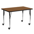 Flash Furniture Mobile 30"W x 60"L Rectangular Oak HP Laminate Activity Table - Standard Height Adjustable Legs-Popular Rectangular Activity Table