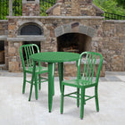 30'' Round Green Metal Indoor-Outdoor Table Set with 2 Vertical Slat Back Chairs [CH-51090TH-2-18VRT-GN-GG]-30"W x 30"D x 29.50"H