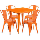 Flash Furniture 31.5'' Square Orange Metal Indoor-Outdoor Table Set with 4 Stack Chairs (ET-CT002-4-30-OR-GG)-Galvanized Steel, Metal, Rubber