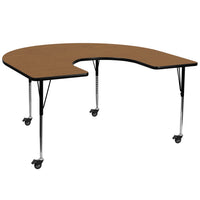 Flash Furniture Mobile 60"W x 66"L Horseshoe Oak Thermal Laminate Activity Table - Standard Height Adjustable Legs-Collaborative Horseshoe Shaped Activity Table
