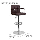 Flash Furniture Contemporary Brown Quilted Vinyl Adjustable Height Barstool with Arms & Chrome Base-Height Adjustable Seat with Gas Lift