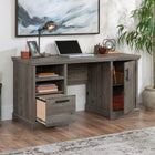 Sauder 60"W Aspen Post Desk - Pebble Pine-Drawer with full extension slides holds letter or legal size hanging files.