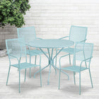 35.25'' Round Sky Blue Indoor-Outdoor Steel Patio Table Set with 4 Square Back Chairs [CO-35RD-02CHR4-SKY-GG]-Set Includes Table and 4 Chairs