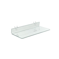 Azar Displays 16" x 6" Acrylic Shelf For Pegboard/Slatwall, Clear, 4 Pack (556095)-2 U hooks attached for easy mounting