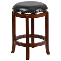 Flash Furniture 24" High Backless Light Cherry Wood Counter Height Stool with Black Leather Soft Swivel Seat-Transitional Style Stool