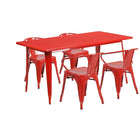 Flash Furniture 31.5'' x 63'' Rectangular Red Metal Indoor-Outdoor Table Set with 4 Arm Chairs (ET-CT005-4-70-RED-GG)-Seats 4 people