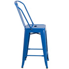 Flash Furniture Commercial Grade 24" High Metal Indoor-Outdoor Counter Height Stool with Back - Blue-Seat Drain Hole assists in drying