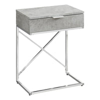 Monarch Specialties 3471 Accent Table - 24"H/Grey Cement/Chrome Metal-Spacious rectangular table top in a modern grey cement-look finish