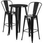 24'' Round Black Metal Indoor-Outdoor Bar Table Set with 2 Cafe Barstools [CH-51080BH-2-30CAFE-BK-GG]-Round Metal Bar Set