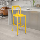 Flash Furniture 30" High Yellow Metal Indoor-Outdoor Barstool with Vertical Slat Back-Adjustable Floor Glides