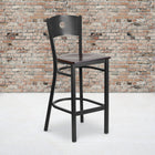 Flash Furniture HERCULES Series Black Circle Back Metal Restaurant Barstool - Walnut Wood Seat - 2 Pack-Welded Joint Assembly
