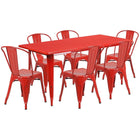 Flash Furniture 31.5'' x 63'' Rectangular Red Metal Indoor-Outdoor Table Set with 6 Stack Chairs (ET-CT005-6-30-RED-GG)-Seats 6 people