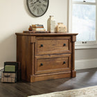 Sauder 420607 Palladia Lateral File Cabinet - Vintage Oak-Interlocking safety mechanism allows only one drawer open at a time.