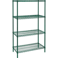 Kleton Green Epoxy Finish Wire Shelving, 4 Shelves, 18"D x 63"H, Starter, 48"W-Depth: 18"