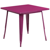 Flash Furniture 31.5" Square Purple Metal Indoor-Outdoor Table-Metal Cafe Table