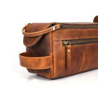 Tolredo Athens Leather Toiletry Bag Dopp Kit - Brown-Dimensions: 9" x 5" x 5"